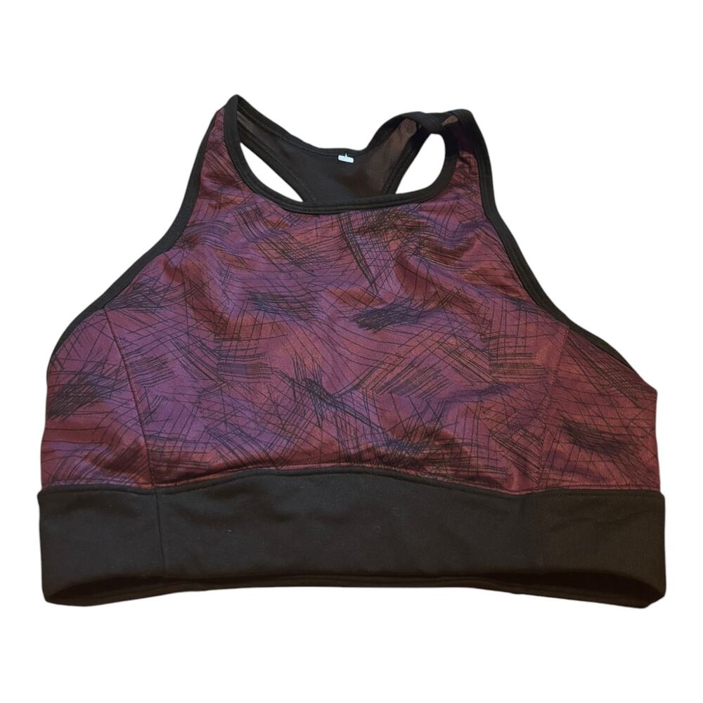 Black & Dark Pink Geometric Print Sports Bra Size M